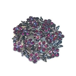 Vintage 90's Gunmetal and Plum/Deep Purple Floral Circle Brooche